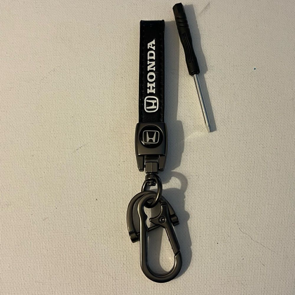 Honda Logo Key Fob Keychain in Black Leather NWT